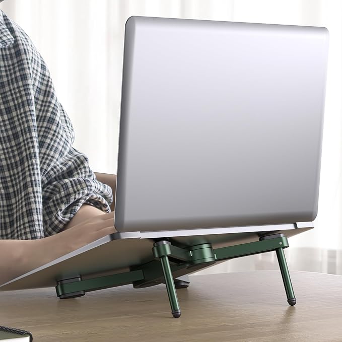 New Concept Laptop Stand - Adjustable Ergonomic Aluminum Riser for MacBook Pro/Air up to 15.6” - Foldable & Portable Computer Stand for Desk, Students, Office, Travel, Gaming - Green