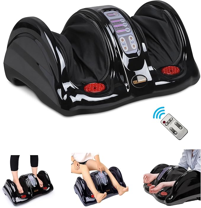 H&B Luxuries Shiatsu Foot Massager Machine with Remote Controller, Kneading and Rolling Home Massagers for Feet, Ankle, Calf, Leg, Gift for Men, Women, Father, Mom Parents and The Elderly, Black