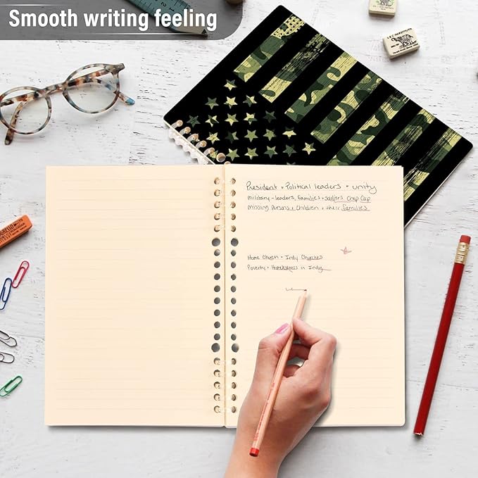 senya Spiral Notebook Ruled 2 Pcs, American Flag with Camouflage Grunge Journals for Study and Notes 60 Pages with Durable Hardcover