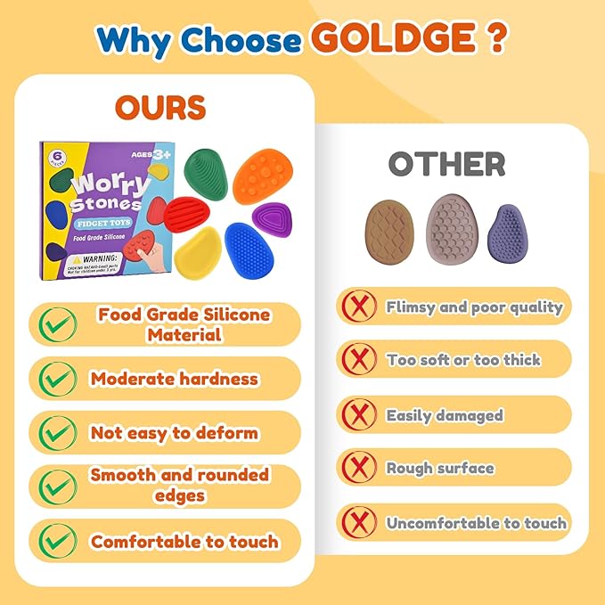 GOLDGE 24-Pack Sensory Fidget Stones for Kids - Soft Textured Worry Stones for Autism, Anxiety Relief, and Stress Calming - Perfect for Students and Small Prizes