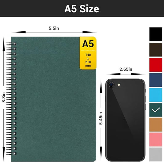 EUSOAR Spiral Notebooks, 12 Packs A5 5.5"x8.3" 120 Pages Hardcover Lined Travel Writing College Ruled Notebooks, Memo Notepad Sketchbook, Students Office Business Subject Diary Book Journal-Dark green