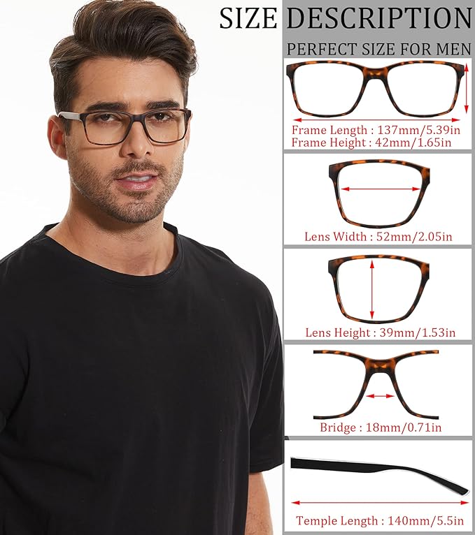 Blue Light Blocking Reading Glasses for Men 4-Pack Stylish Computer Readers with Spring Hinges,Anti Glare/Eye Strain Filter UV Ray Lightweight Reader Eyeglasses,+2.5 Magnification Strength