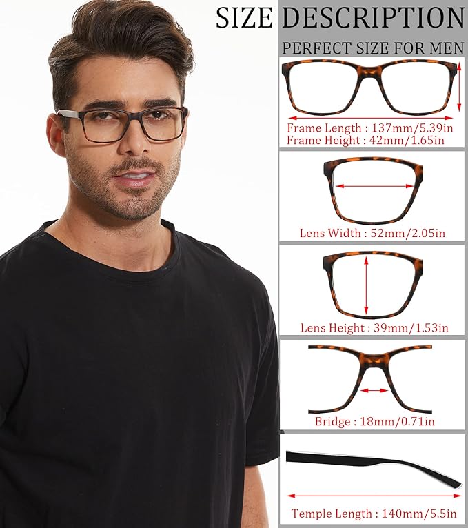 Blue Light Blocking Reading Glasses for Men 4-Pack Stylish Computer Readers with Spring Hinges,Anti Glare/Eye Strain Filter UV Ray Lightweight Reader Eyeglasses,+4.0 Magnification Strength
