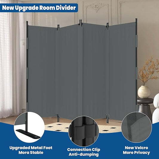 Room Divider, 4 Panel Upgraded Folding Privacy Screen, 88” Highly Secretive Separation with 3 Metal Feet, Partition Screen, Lightweight Freestanding Wall Divider Bedroom (Grey)
