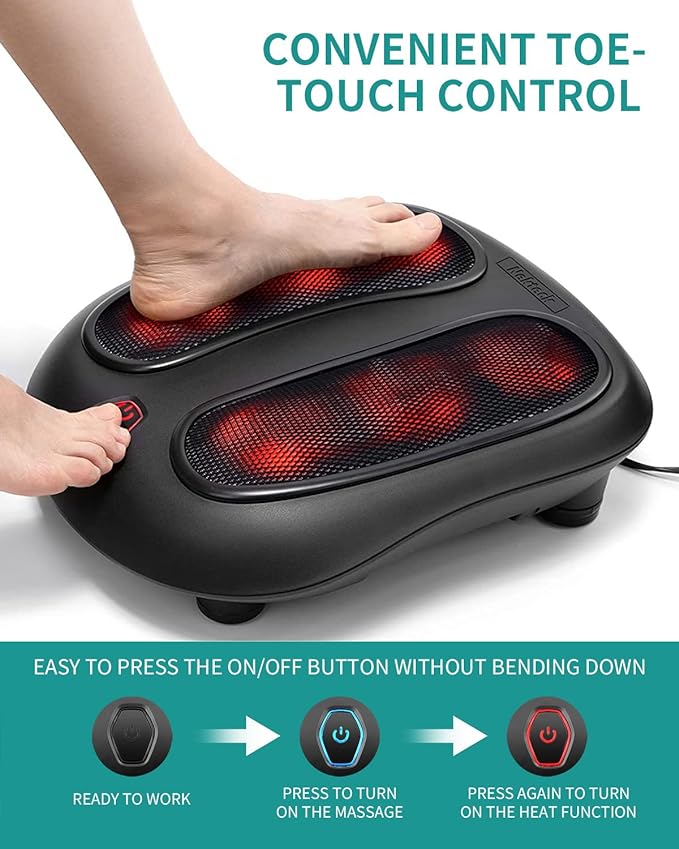 Nekteck Foot Massager with Heat, Shiatsu Heated Electric Kneading Foot Massager Machine for Neuropathy, Plantar Fasciitis, Feet Massage for Pain Relief, Circulation, Gifts for Man Woman Her Birthday