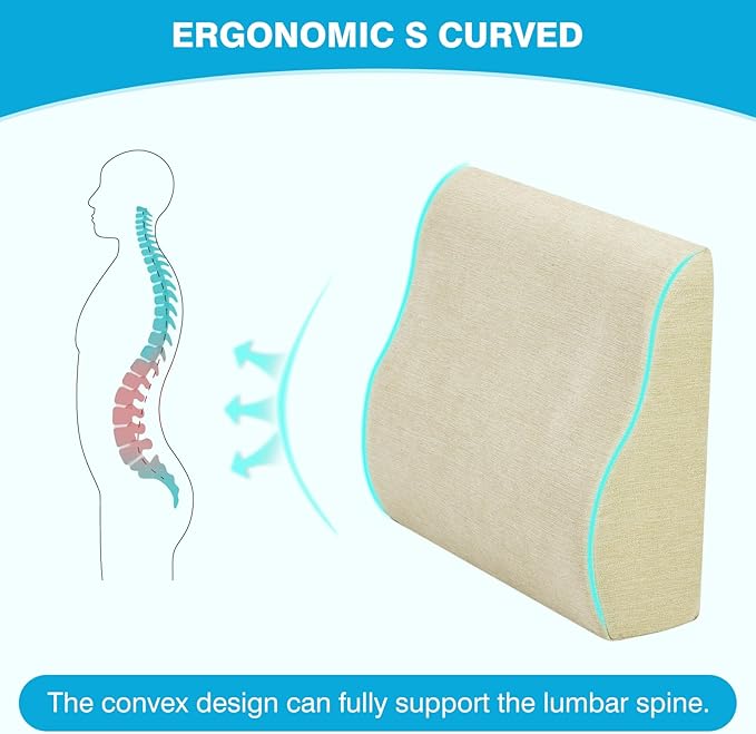 TANYOO Back Support Pillow for Recliner Dual Layer Lumbar Support Pillow with Gel Memory Foam Ergonomic Orthopedic Lumbar Cushions for Elderly Lower Back Pain Relief Washable Cover Khaki