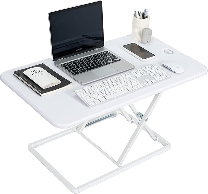 VIVO Ultra-Slim 32 Inch Single Top Height Adjustable Standing Desk Riser, Compact Sit Stand Desktop Converter for Monitor or Laptop, White, DESK-V032JW