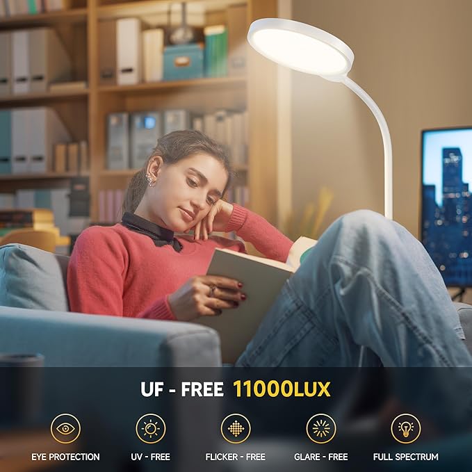 Happy Light Therapy Lamp, 11000 Lux UV-Free Floor Sun Light Lamp with Touch Remote Control, 5 Color Temperatures 10 Brightness Levels Lights for Living Room Bedroom Office