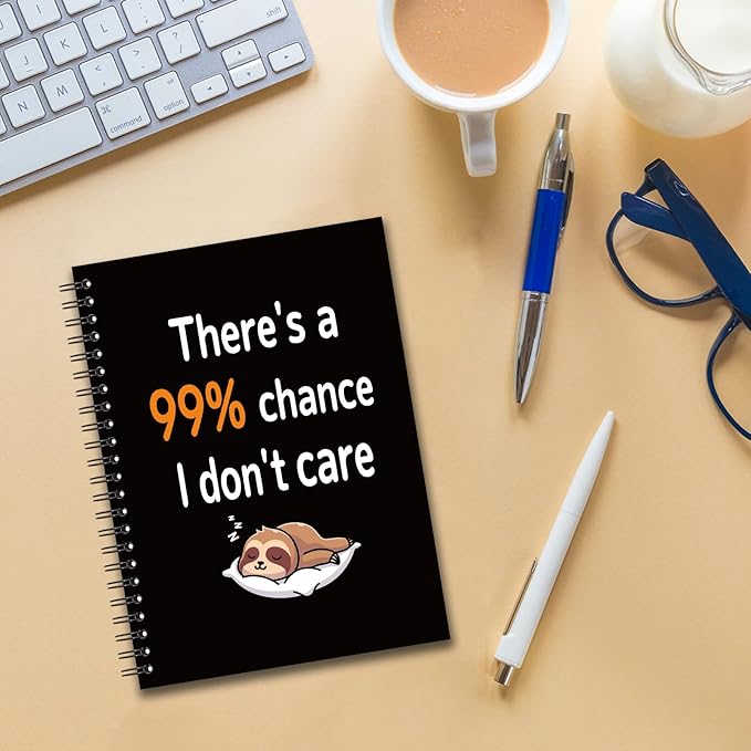 YAZMEEN Sarcastic Saying Blank Spiral Notebook（160 Pages） There's A 99% Chance I Don't Care Hardcover Sketchbook Office Gag Gifts Funny Sloth Notebook Gifts for Employee Coworker Boss Office Worker
