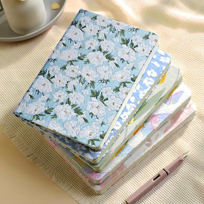Floral Notebook, Cute Journal, A5, 8x6, Wide Rule, Lined Notebook, Diary for Women, Blue Notebook, Hard Cover Journal Notebooks, Lay Flat, Pretty Notebook, Writing Journal, White Gardenia