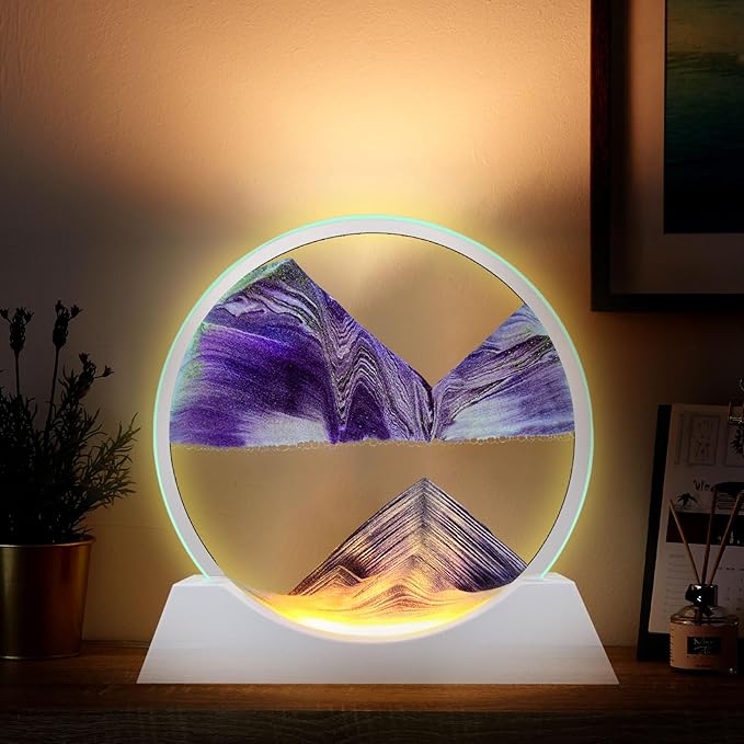 Aoderun 12" Moving Sand Art Liquid Motion with Light 3 Color Changing Moving Sand Art Picture Round Glass 3D Deep Sea Sand Art Sandscapes for Adult Relaxing Toys Desktop Home Office(Purple)