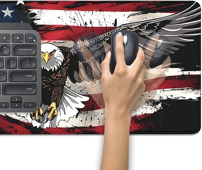 American Flag Mouse Pad,USA Bald Eagle Desk Pad,Large Extended Gaming Floral Mouse Mat with Stitched Edges,Non-Slip Rubber Base Mouspad for Office Work Home(27.5X11.8 in)