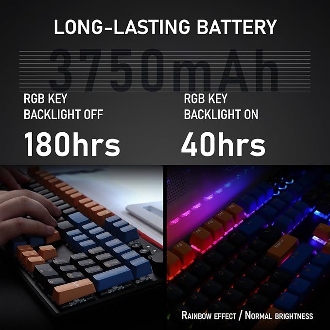 iRocks K74R Wireless RGB Illuminated Mechanical Gaming Keyboard, Hot-Swappable Switches, Floating Design, PBT 107 Keys NKRO, Detachable USB-C Cable - Midsummer Black (Brown Switches)