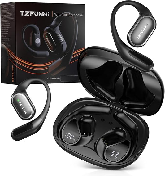 Open-Ear Bluetooth Wireless Earbuds: Wireless Headphones for Runners & Cyclists - IPX7 Waterproof - 5.4 Bluetooth Ear Buds with LED Digital Display for Sport, Gym, Workout