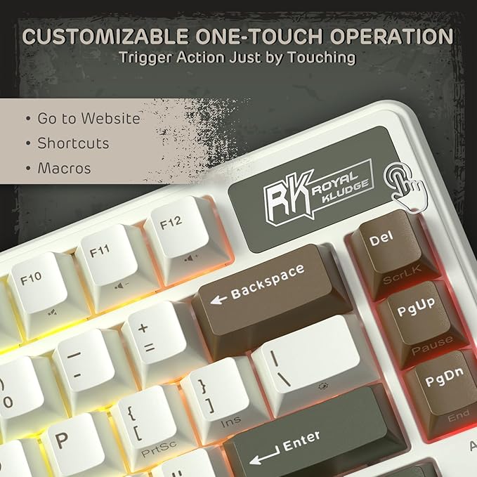 RK ROYAL KLUDGE L75 Gasket Mount Mechanical Keyboard w/Knob/Macro Keys & Touchable Nameplate, Tri-Mode 75% TKL Wireless Keyboard BT/2.4G/USB-C, Hot Swappable, Pro Software, Massive 8000mAh Battery
