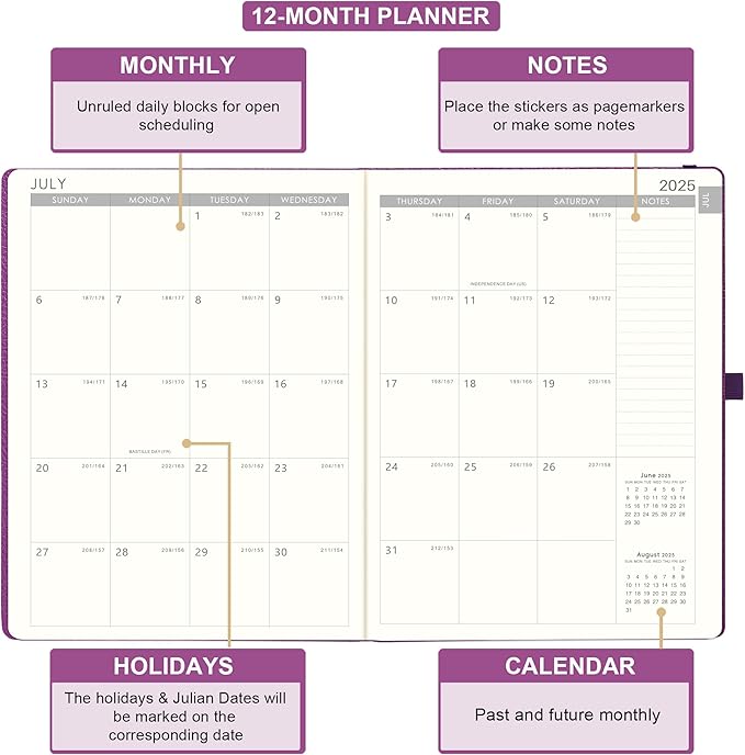 Planner 2025-2026 - JUL 2025 - JUN 2026, Academic Planners 2025-2026, Weekly and Monthly planner, 8.5" x 11", Leather Cover Planners with Thick Paper, Back Pocket with Notes Pages, Purple