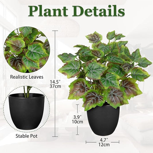 14.5" Artificial Plants Indoor Home Decor, Fake Potted Silk Plants for Shelves Living Room Decorative, Small Artificial Office Desk Plants in Pots, Faux Grape Leaf Vine Hope Tropical House Plant