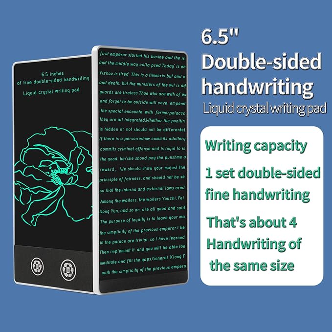 Mini LCD Writing Tablet, 6.5in Double Display Erasable Reusable Electronic Drawing Pads, Electronic scratchpad for Kids and Adults（Black