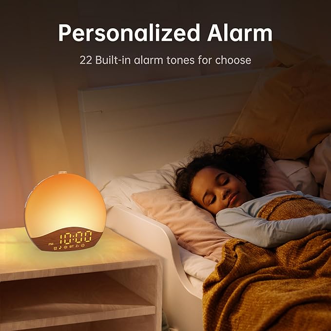Sunrise Alarm Clock White Noise Sound Machine with 26 Soothing Sounds, 17 NightLights, Bluetooth Speaker, Wake Up Light Alarm Clock for Bedrooms, Heavy Sleepers, Ideal Gift for Baby, Kids, Seniors