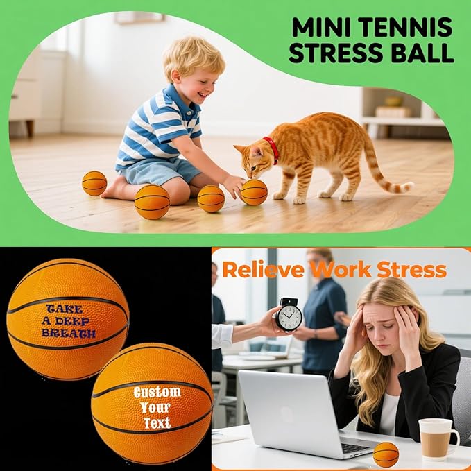 10/50/100 PCS Custom Stress Balls with Logo Text Personalized Stress Balls Bulk for Adults Relief Encouraging for Office,School,Events (Basketball Stress Ball)