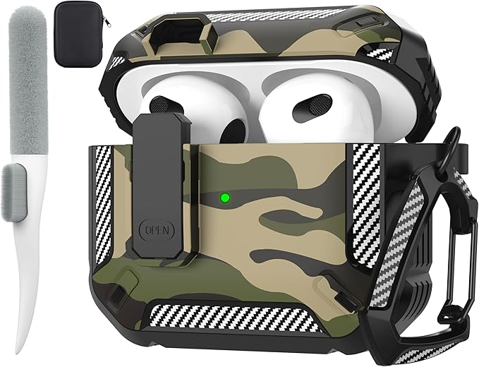 Maxjoy AirPods Pro 2nd/1st Generation Case Cover with Lock, AirPods Pro 2 Protective Case with Keychain Compatible with Apple AirPod Pro2 2023 USB C Cable 2022 Lightning Cable/ Pro1 2019, Jungle Camo