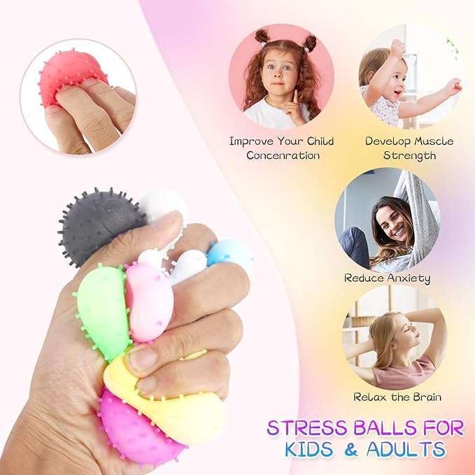 32 Pack Mini Spiky Stress Balls, Stretchy Fidget Toy for Anxiety Stress Relief, Pull Stretch Sensory Dough Soft Fidget Squishy Toys Classroom Prize Box Party Favor Kids Adults