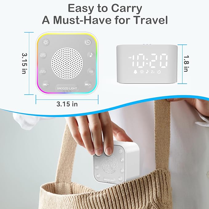 White Noise Sound Machine: 30 Non-Looping Sleep Sound Therapy for Adults - Noise Canceling for Bedroom, Adjustable Night Light & Timer, Built-in Alarm Clock