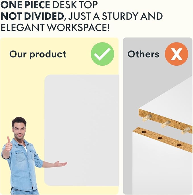 FLEXISPOT Standing Desk with 48 x 24” One-Piece Desktop, Adjustable Height Computer Desk for Home Office (White Frame+ White Top, One Package)