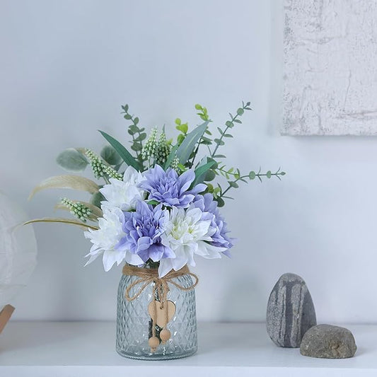 Faux Flowers with Vase,Artificial Silk Flowers in Vase, Fake Plant Eucalyptus and Willow,Flower Arrangement for Home Farmhouse kitchen Dining Table Centerpiece Decorations Table Decor (Dusty Purple)