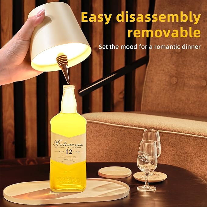 realmoon Wine Bottle Light Wireless Wine Bottle Light - Stylish 3 Color Dimmable LED Wine Bottle Light - Perfect for Dining Room, Bedroom and Bar Atmosphere(Milky Coffee)