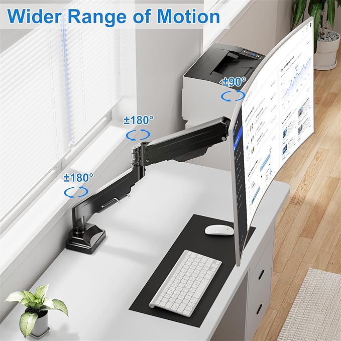 Single Monitor Mount for Max 43", Premium Monitor Arm Hold up 2.2-33lbs Ultrawide Computer Screens, Full Motion Gas Spring Heavy Duty Desk Mount Adjustable VESA Mount 75x75/100x100mm