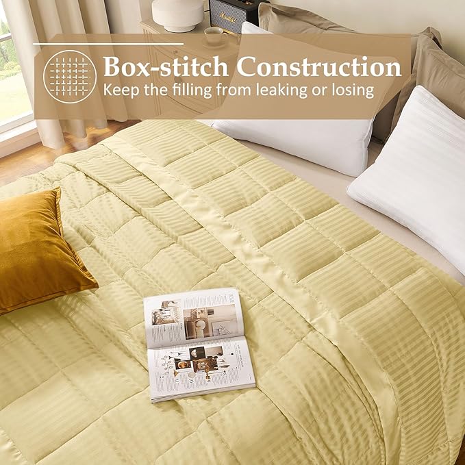 downluxe Queen Size Blanket with Satin Trim, Lightweight Down Alternative Blankets Queen Size for All Season, Machine Washable (Yellow, 90x90 Inch)