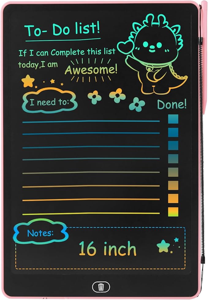 Drawing Tablet 16 Inch LCD Writing Tablet for Kids Adults, Girl Toys Doodle Board Sensory Toys for Ages 3-8 Road Trip Activities Valentines Day Gifts for Kids Women（Pink）