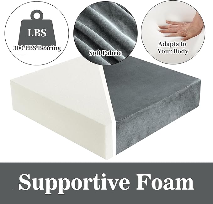 HOMBYS Foam Lumbar Support Pillow for Recliner with Recliner Chair Seat Cushion-Thick Seat Cushion for Elderly with Long Back Support, Extra Large & Non-Slip, Light Grey