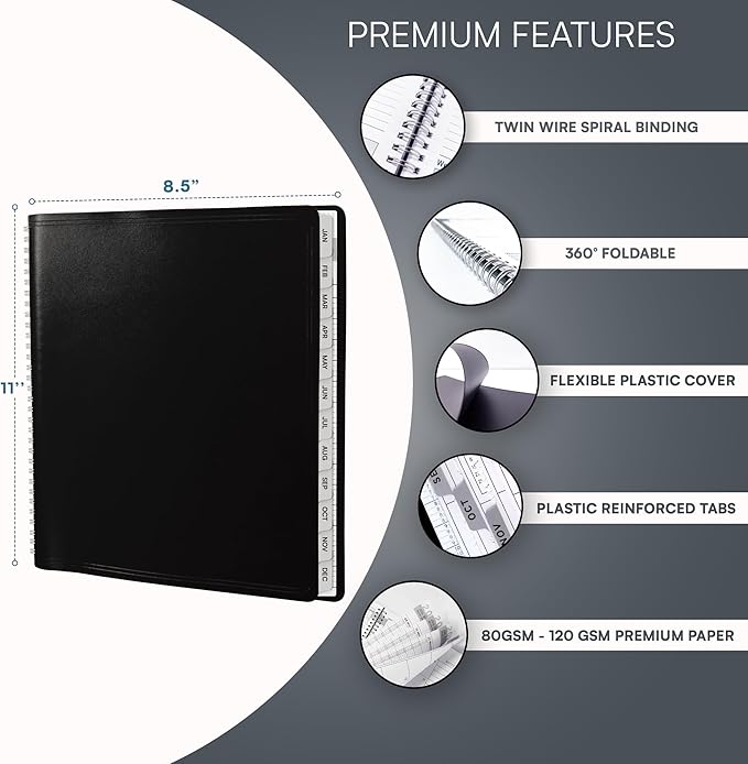 Ensight 2026 Appointment Book & Planner Ensight 8.5 x 11 inches Large Tabbed Daily Hourly Weekly Planner Schedule Book 15 Minute time Slots Business & Personal Planner Jan 2026 Dec 2026 Black