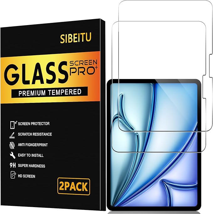 SIBEITU for iPad Air 11 Inch M3 2025 & M2 2024 Screen Protector, 2 Pack iPad Air 7th/6th Generation Tempered Glass Film, 9H Anti-Scratch HD Compatible Face ID & Case Friendly for iPad Air 11" 7/6 Gen