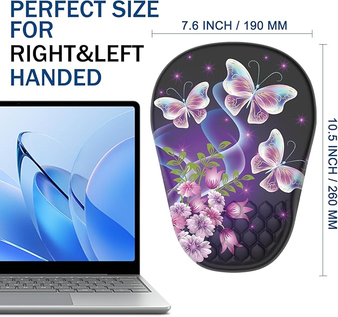 Ergonomic Mouse Pad Wrist Support, with Memory Foam & Non-Slip PU Base, Comfortable Massage Design Mouse Pad Relieve Wrist Fatigue&Pain, Suitable for Computer, Office and Home(06Pretty Butterfly)