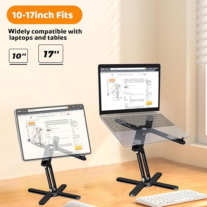Laptop Stand with 360 Rotating Base, Computer Notebook Laptop Riser Metal Holder for Desk Collaborative Work, Fully Foldable for Easy Storage, Fits All MacBook, Laptops up to 16 inches, Black
