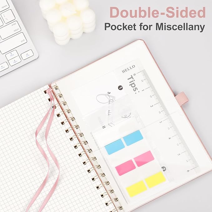 AHGXG Graph Paper Notebook - Spiral Notebook Hardcover Leather Journal 140 Pages, A5 Grid Paper Notebook 5.7" x 8.3", 100 gsm Thick Paper, for School Writing Graphing Engineering, Rose Gold