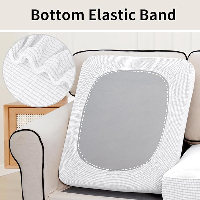 Easy-Going Stretch Individual Chair Couch Cushion Cover Sofa Cushion Furniture Protector Sofa slipcover Soft Flexibility with Elastic Bottom (3-Piece Sofa Cushion Cover, Snow White)