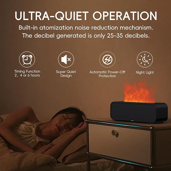 Essential Oil Diffuser, Music Sync Fire Flame Aromatherapy Diffuser, 250ml Cool Mist Humidifier, Scent Aroma Diffuser with 7 Colors Light, Remote Control, Timer & Auto-Off for Home Room (White)