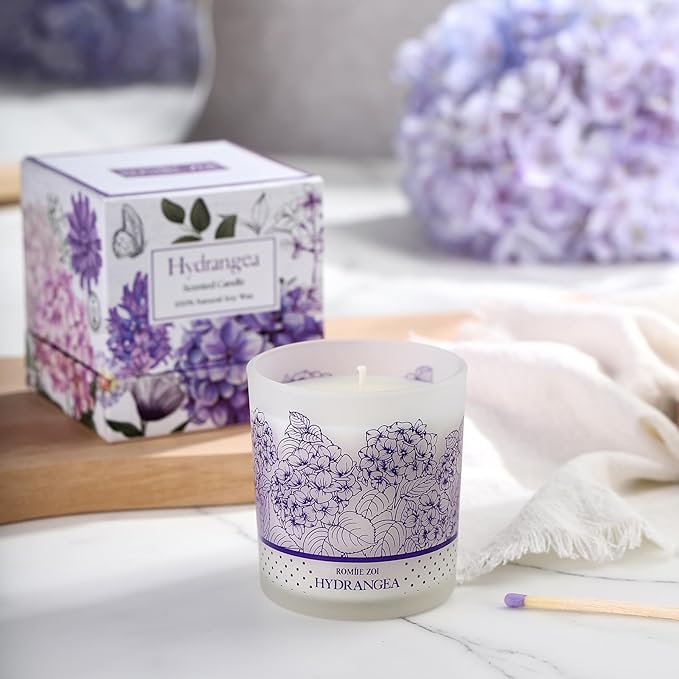 Scented Candle - Hydrangea - 6oz Aromatherapy Soy Wax Jar Candle for Home, Gifts for Women - 170g