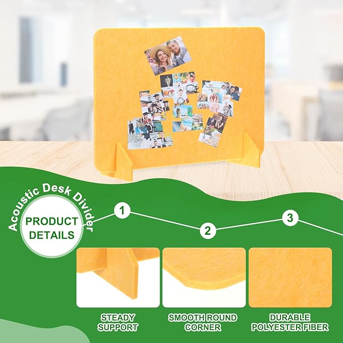 PATIKIL Desk Divider, 2 Set 24 x 16 Inch Acoustic Freestanding Desk Divider Desk Privacy Panel with 4 Pcs Support Feet for Library Office Workstation, Yellow