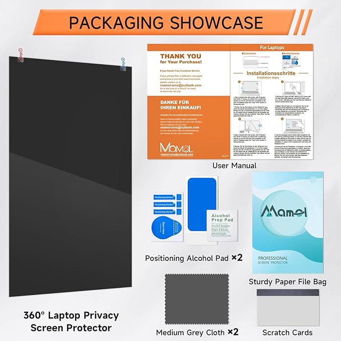 360° Privacy Screen for Laptop 14 Inch 16:9, 4 Way Computer Monitor Privacy Shield, Matte Anti Glare Blue Light Filter Compatible with Lenovo Hp Dell Acer Asus Thinkpad Envy Xps