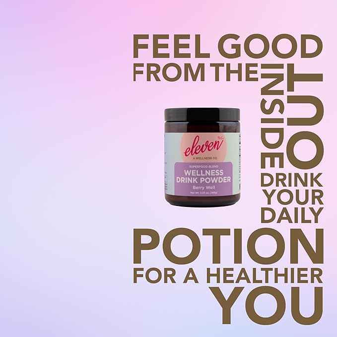 Eleven TLC, Berry Well Superfood Wellness Drink Latte + Mix, Caffeine-Free, or Herbal Tea, Blue Spirulina, Blue Butterfly Pea Flower, Organic Maca, Keto Friendly, Vegan, 63 Servings