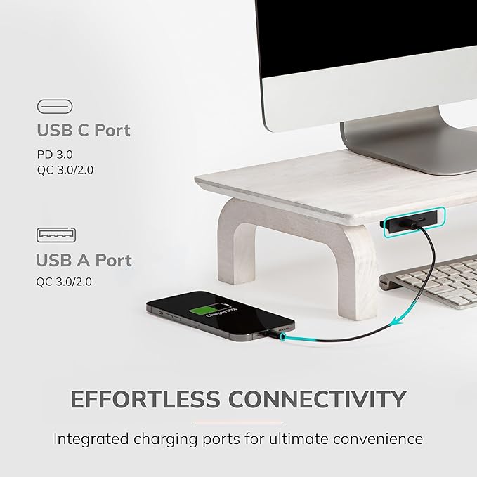 Anji Mountain Monitor Stand - Desktop Organizer & Laptop Riser, Ergonomic Monitor Riser, Space-Saving Monitor Stand for Desk, Durable Construction, Easy Assembly, Ideal for Home & Office,White Wash