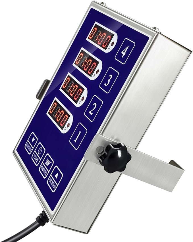 Precision Kitchen Timers for Cooking – 4 Channel Commercial Kitchen Timer Restaurant Kitchen Supplies – Stainless Steel Digital LED Chef Cooking Timer – Reminder Function, Loud Alarm, Blue