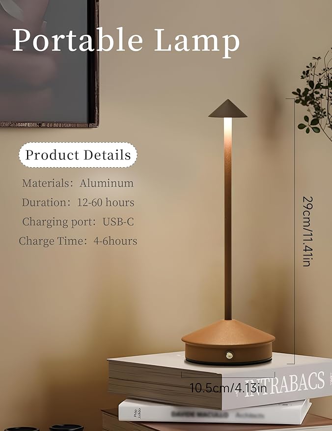 Cordless Table Lamps,LED Rechargeable Desk Lamp,Portable Modern USB Battery Operated Lights,Outdoor Waterproof Touch Dimmable,for Patio,Restaurant,Bar,Camping,Dining Home Set of 2 Brown