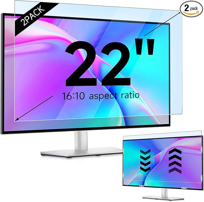 IPROKKO 【2 Pack】 22 inch Anti-Blue Light Monitor Screen Protector for 16:10 Widescreen,Removable Anti Glare Blue Light Blocking Screen Filter，LED PC Anti-UV Eye Protection Filter Film