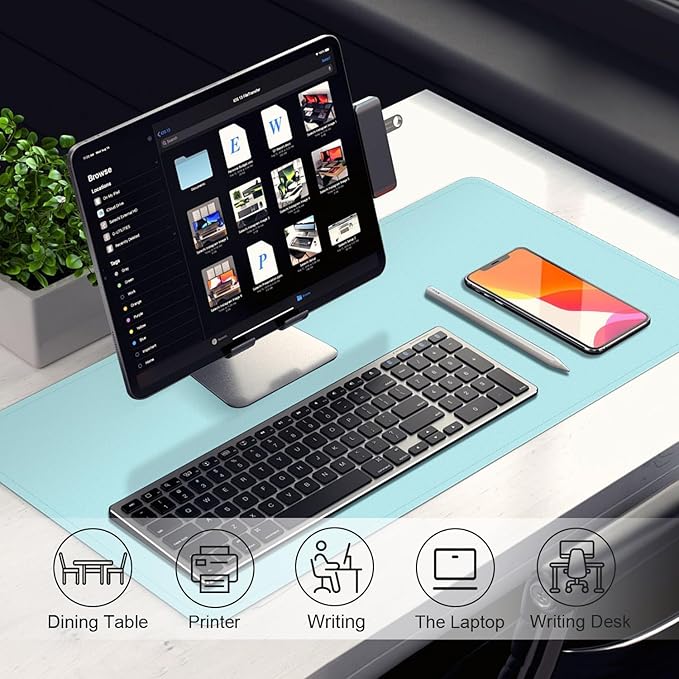 Desk Pad Protector, Leather & Suede Desk Mat, Non-Slip Desk Pad Mat, Large Mouse Pad, Waterproof Desk Blotter Mat, Desk Cover for Office, Home (Aqua Frost Blue, 23.6" x 13.7")